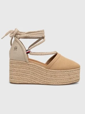 Tommy Hilfiger espadryle CLOSED TOE LINEN FLATFORM damskie kolor beżowy na koturnie FW0FW07746