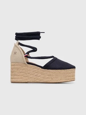 Tommy Hilfiger espadryle CLOSED TOE LINEN FLATFORM damskie kolor granatowy na koturnie FW0FW07746