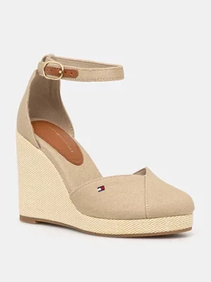 Tommy Hilfiger espadryle FLAG HIGH WEDGE ESPAD CLOSED TOE kolor beżowy na koturnie FW0FW08494