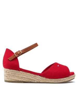 Tommy Hilfiger Espadryle Rope Wedge Sandal T3A7-32185-0048 S Czerwony