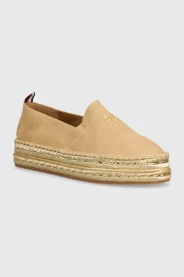Tommy Hilfiger espadryle TH EMBROIDERED GOLD FLATFORM kolor beżowy na platformie FW0FW08061CHEAPER