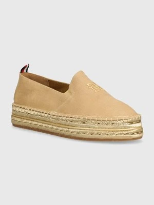 Tommy Hilfiger espadryle TH EMBROIDERED GOLD FLATFORM kolor beżowy na platformie FW0FW08061