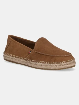 Tommy Hilfiger espadryle zamszowe HILFIGER FLEX ESPA SUEDE LOAFER kolor brązowy FM0FM05392