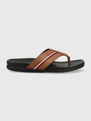 Tommy Hilfiger japonki HILFIGER LEATHER TOE POST SANDAL męskie kolor brązowy FM0FM04460