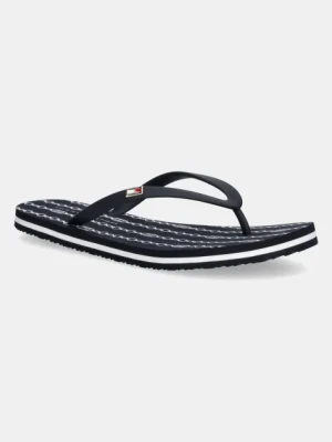 Tommy Hilfiger japonki HILFIGER STRAP BEACH SANDAL damskie kolor granatowy na płaskim obcasie FW0FW08518