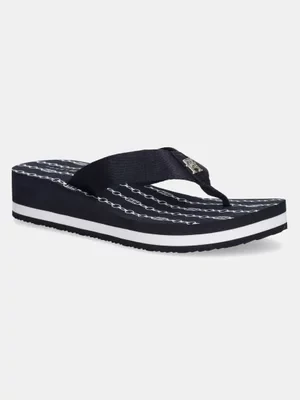 Tommy Hilfiger japonki IM TH CHAINPRINT MIDWEDGE SANDAL damskie kolor granatowy na koturnie FW0FW08527