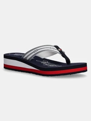 Tommy Hilfiger japonki IM TH SIGNATURE BEACH SANDAL damskie kolor granatowy na koturnie FW0FW08369