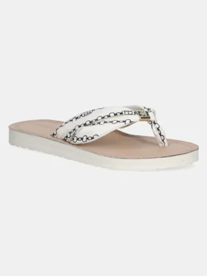 Tommy Hilfiger japonki TH CHAIN PRINT ELEVATED SANDAL damskie kolor biały na płaskim obcasie FW0FW08519