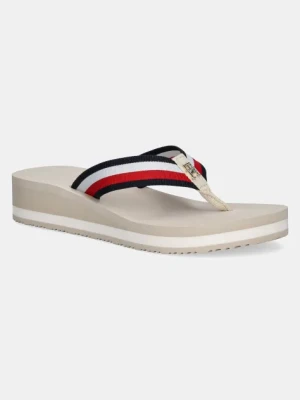 Tommy Hilfiger japonki TH CORP MID WEDGE BEACH SANDAL damskie kolor beżowy na koturnie FW0FW08517