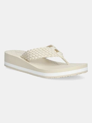 Tommy Hilfiger japonki TH CROCHET MID BEACH SANDAL damskie kolor beżowy na koturnie FW0FW08737