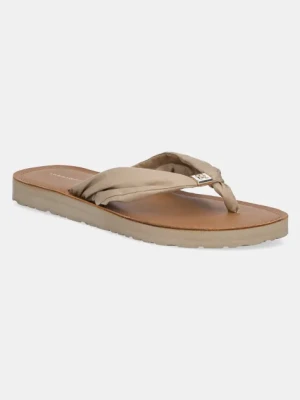 Tommy Hilfiger japonki TH ELEVATED BEACH SANDAL damskie kolor beżowy na płaskim obcasie FW0FW06985