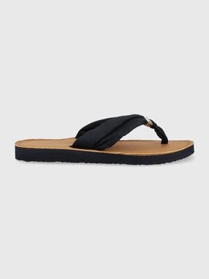 Tommy Hilfiger japonki TH ELEVATED BEACH SANDAL damskie kolor granatowy na płaskim obcasie FW0FW06985