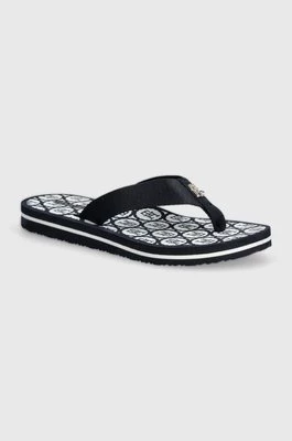 Tommy Hilfiger japonki TH EMBLEM BEACH SANDAL damskie kolor granatowy na płaskim obcasie FW0FW07900