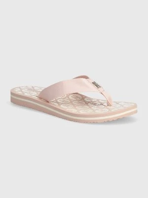 Tommy Hilfiger japonki TH EMBLEM BEACH SANDAL damskie kolor różowy na płaskim obcasie FW0FW07900