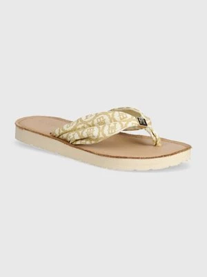 Tommy Hilfiger japonki TH EMBLEM ELEVATED BEACH SANDAL damskie kolor beżowy na płaskim obcasie FW0FW07847