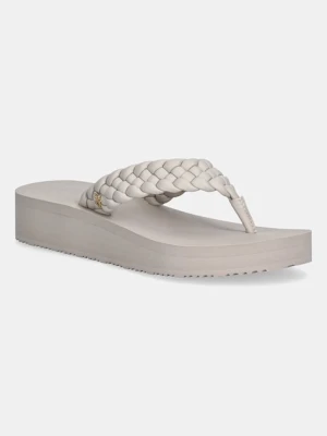 Tommy Hilfiger japonki TH WEDGE CORNROW BEACH SANDAL damskie kolor beżowy na koturnie FW0FW09037