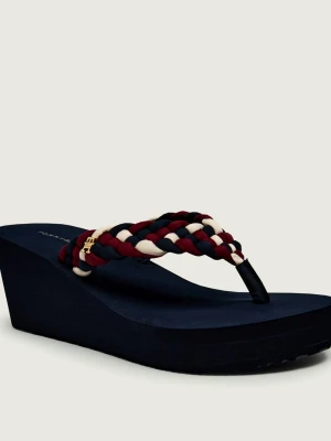 Tommy Hilfiger Japonki WEDGE BRAIDED SUMMER granatowy
