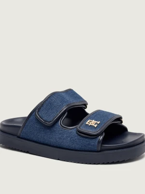 Tommy Hilfiger Jeansowe klapki | z dodatkiem skóry niebieski