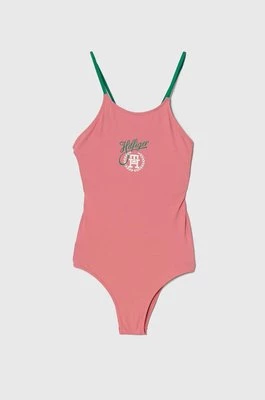 Tommy Hilfiger jednoczęściowy strój kąpielowy dziecięcy kolor różowy