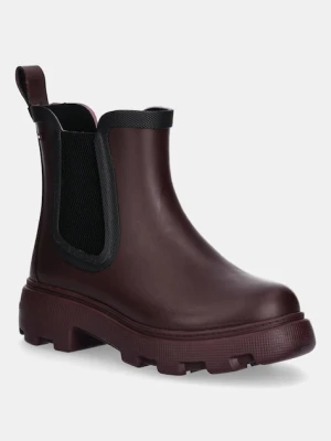 Tommy Hilfiger kalosze FLAG ANKLE RAINBOOT WARM LINING damskie kolor bordowy FW0FW08974