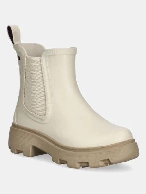 Tommy Hilfiger kalosze RUBBER FLAG CLEATED RAINBOOT damskie kolor beżowy FW0FW08637