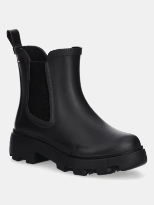 Tommy Hilfiger kalosze RUBBER FLAG CLEATED RAINBOOT damskie kolor czarny FW0FW08637