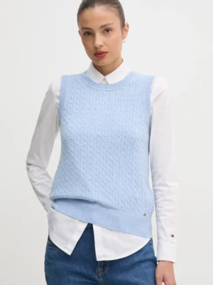 Tommy Hilfiger kamizelka wełniana kolor niebieski WW0WW43956
