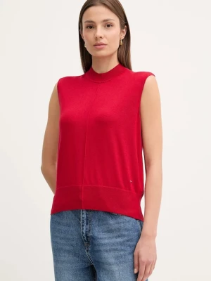 Tommy Hilfiger kamizelka z domieszką jedwabiu kolor czerwony WW0WW45651