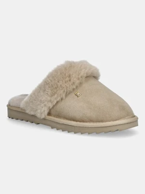 Tommy Hilfiger kapcie skórzane TH SHEARLING HOUSE SHOE kolor beżowy FW0FW09063