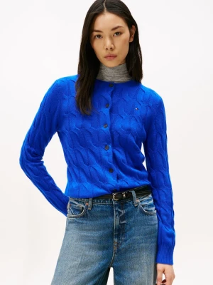 Tommy Hilfiger Kardigan damski Kobiety drobna dzianina niebieski wypukły wzór tkaniny,