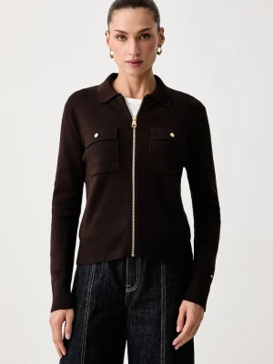 Tommy Hilfiger kardigan damski z bawełną brązowy