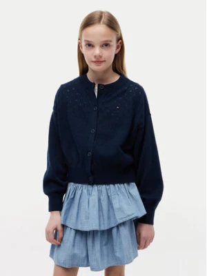 Tommy Hilfiger Kardigan Pointelle KG0KG09503 Granatowy Relaxed Fit