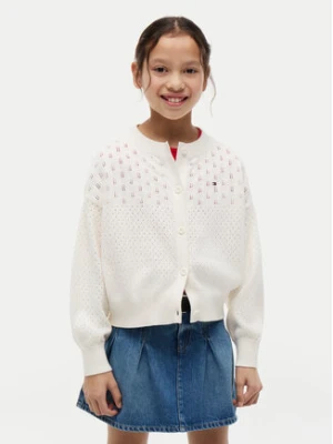Tommy Hilfiger Kardigan Pointelle KG0KG09503 Kremowy Relaxed Fit