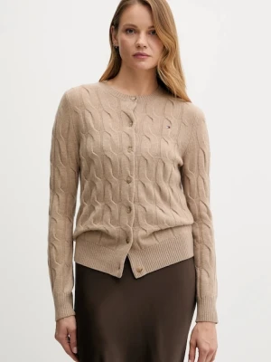 Tommy Hilfiger kardigan wełniany damski kolor beżowy WW0WW47463
