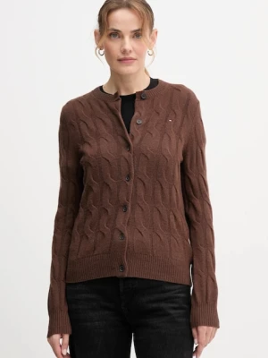 Tommy Hilfiger kardigan wełniany damski kolor brązowy WW0WW47463