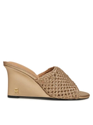 Tommy Hilfiger Klapki Crochet Metallic Lthr Wedge Mule FW0FW08812 Złoty