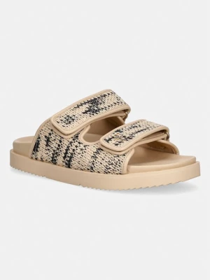 Tommy Hilfiger klapki damskie DOUBLE STRAP RAFFIA SANDAL beżowy