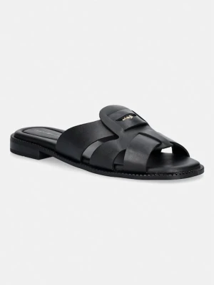 Tommy Hilfiger klapki damskie skórzane COIN LEATHER SANDAL czarny