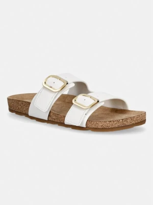 Tommy Hilfiger klapki damskie skórzane TH CLASSIC CORK SANDAL LEATHER biały