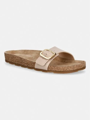 Tommy Hilfiger klapki damskie skórzane TH CLASSIC CORK SANDAL PEARL LTH beżowy