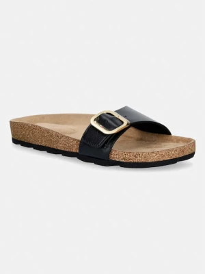 Tommy Hilfiger klapki damskie skórzane TH CLASSIC CORK SANDAL PEARL LTH czarny