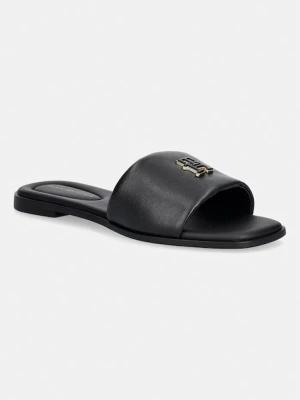 Tommy Hilfiger klapki damskie skórzane TH LOGO HARDWARE LEATHER MULE czarny