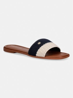 Tommy Hilfiger klapki damskie TH FLAT MULE CROCHET granatowy
