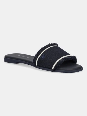 Tommy Hilfiger klapki FRINGE CANVAS FLAT SANDAL damskie kolor granatowy FW0FW08908