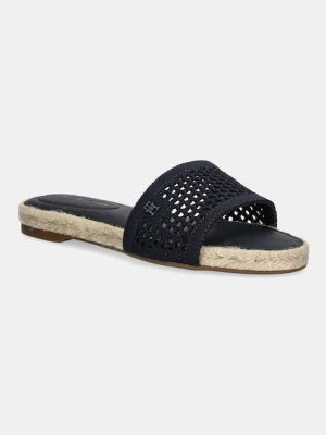 Tommy Hilfiger klapki KNIT MESH ESPADRILLE FLAT SANDAL damskie kolor granatowy FW0FW08744