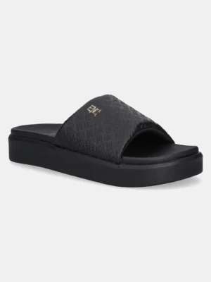 Tommy Hilfiger klapki PLATFORM MONOGRAM POOLSLIDE damskie kolor czarny na platformie FW0FW08526