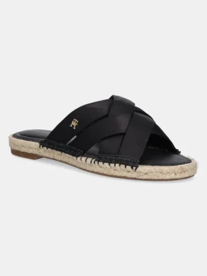 Tommy Hilfiger klapki SATIN ESPADRILLE MULE damskie kolor czarny FW0FW08502