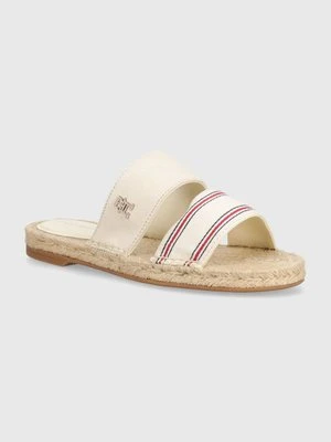 Tommy Hilfiger klapki SHIRTING FLAT ESPADRILLE SANDAL damskie kolor beżowy FW0FW08055