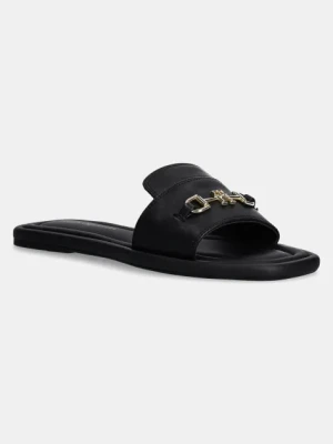 Tommy Hilfiger klapki skórzane LEATHER HORSEBIT MULE damskie kolor czarny FW0FW08420
