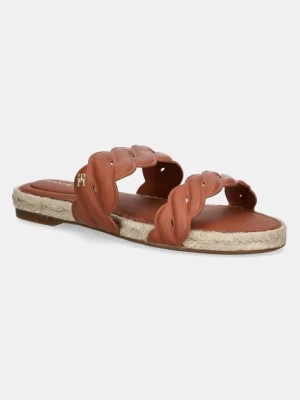 Tommy Hilfiger klapki skórzane LEATHER ROPE ESPADRILLE MULE damskie kolor brązowy FW0FW08503